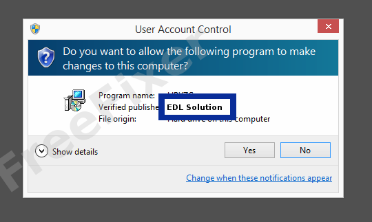 Screenshot where EDL Solution appears as the verified publisher in the UAC dialog